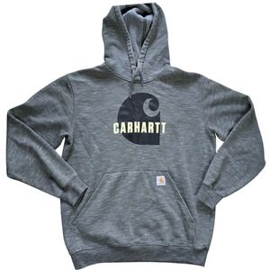 Carhartt Loose Fit Logo Hoodie Olive Green Fleece Pullover Men's Medium